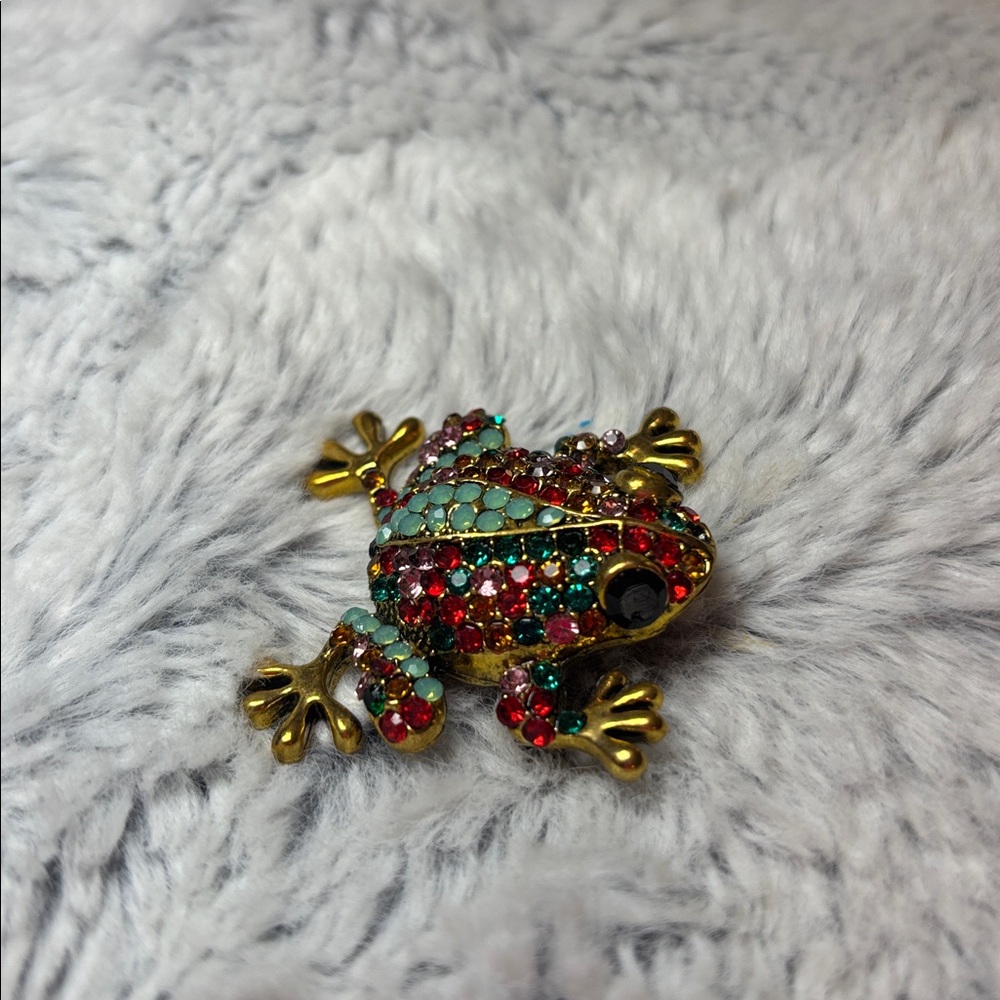 Colorful Rhinestone Frog Brooch